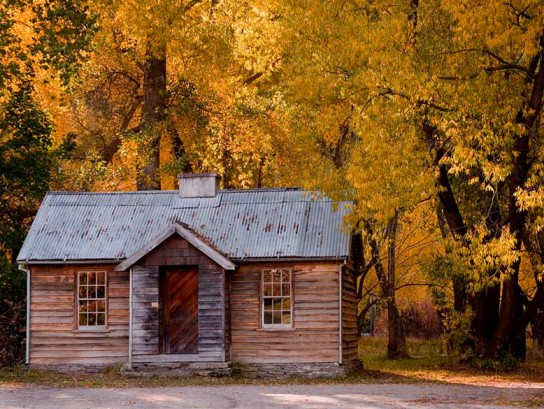 A quaint Arrowtown cottage surrounded by Autumn colours.