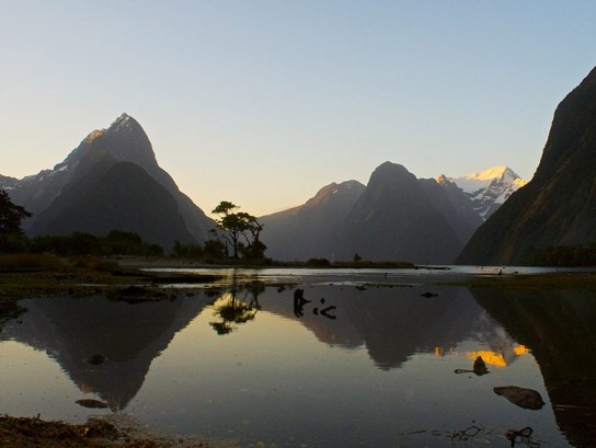 Watching the sunset over Mitre Peak and Milford Sound.